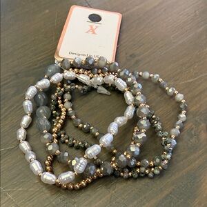 Elegant Pearl and Gray Bead Bracelet Set